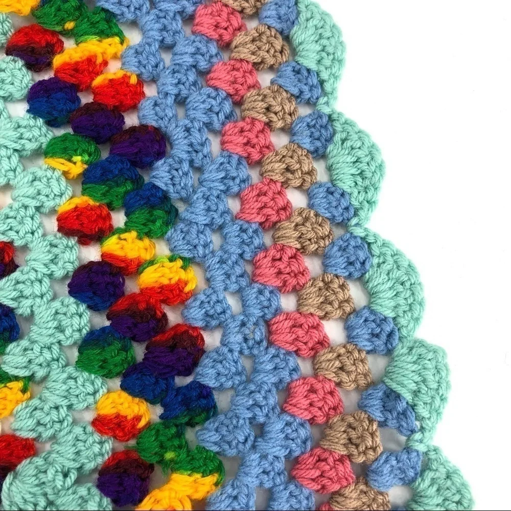 Granny Square Baby Blanket Lap Afghan Rainbow Unisex Boho Indie Cottage - Picture 3 of 4